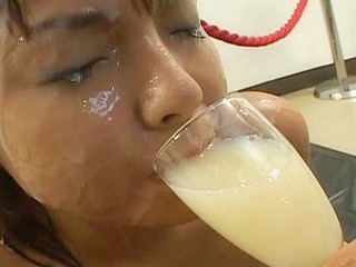 Jizzing over Arisa Shirasaki's slutty Asian face during bukkake session