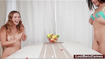 After winning a strip game, she was tied to the bed and made to cum